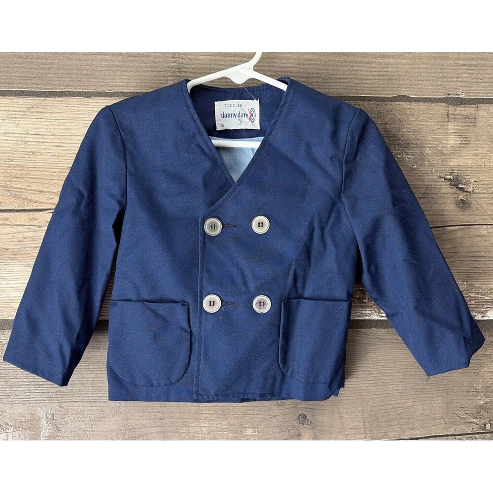 Toddler Sz 3 Navy Blazer/Sport Coat  Double Breasted Lined Vintage Danny Dare